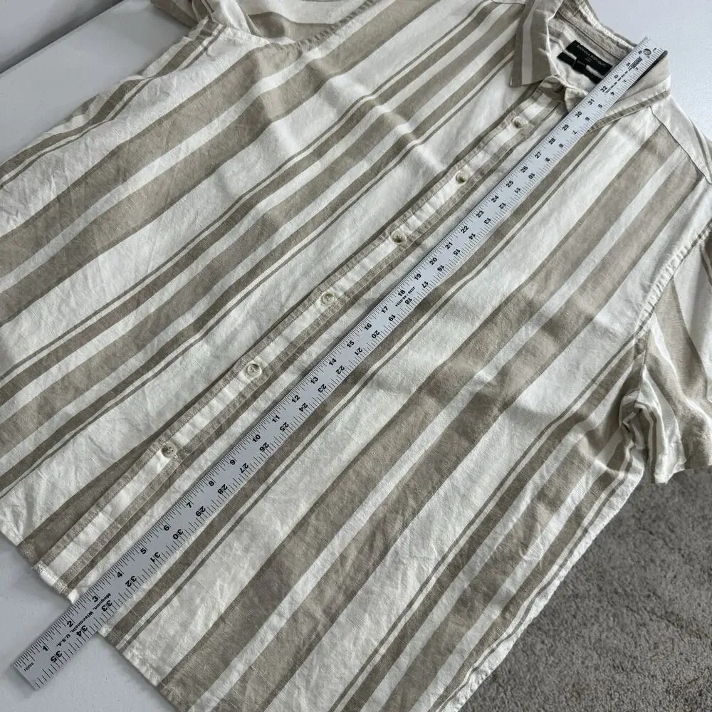 Banana Republic Mens Shirt XXL Tan Linen Blend Striped Slim Fit Old Money Preppy
